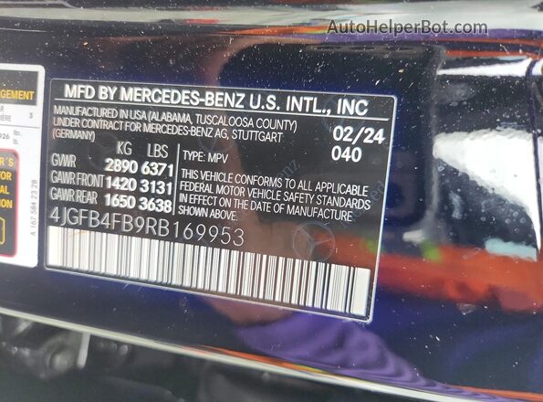 4JGFB4FB9RB169953 2024 MERCEDES-BENZ GLE Black Widok naklejki z numerem VIN