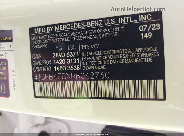 4JGFB4FBXRB042760 2024 MERCEDES-BENZ GLE 350 White Engine compartment view