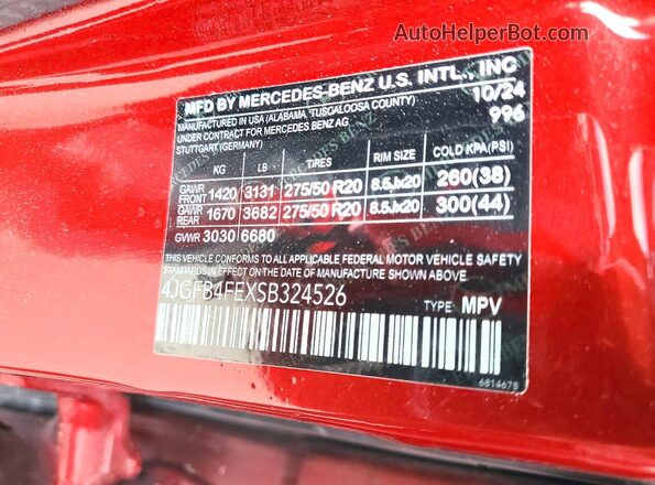 4JGFB4FEXSB324526 2025 MERCEDES-BENZ GLE Красный Вид наклейки с VIN-кодом