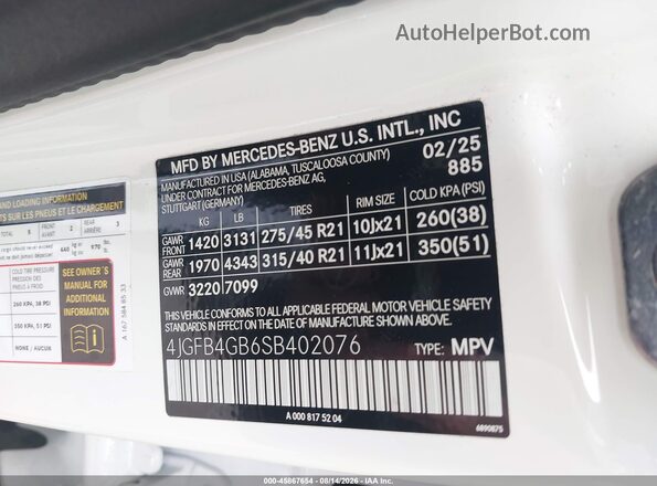 4JGFB4GB6SB402076 2025 MERCEDES-BENZ GLE 450E White Vista del compartimento del motor