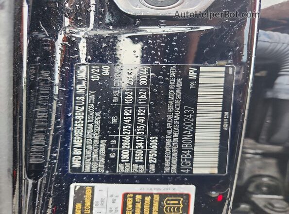 4JGFB4JB0NA602437 2022 MERCEDES-BENZ GLE Black Vista de la etiqueta del VIN