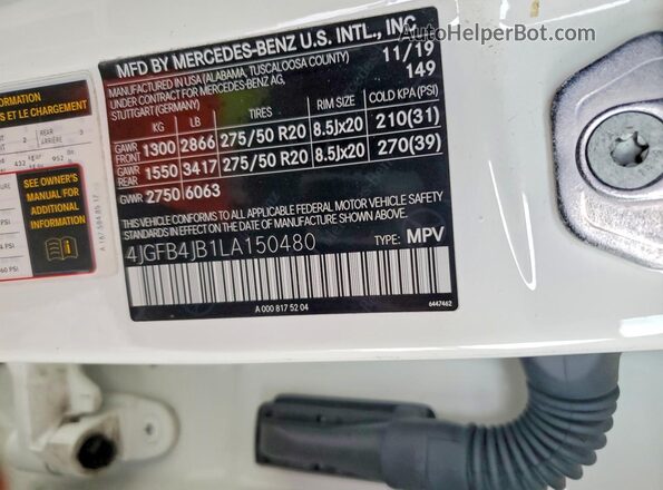 4JGFB4JB1LA150480 2020 MERCEDES-BENZ GLE White Вид наклейки з VIN-кодом
