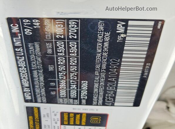 4JGFB4JB2LA104902 2020 MERCEDES-BENZ GLE White Vista del compartimento del motor