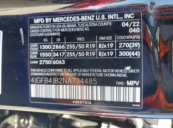 4JGFB4JB2NA734485 2022 MERCEDES-BENZ GLE Black Vista del compartimento del motor