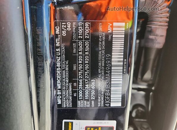 4JGFB4JB3MA496919 2021 MERCEDES-BENZ GLE Black Widok naklejki z numerem VIN