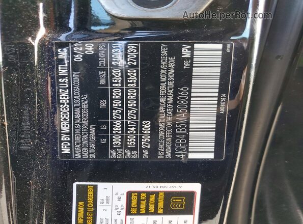 4JGFB4JB5MA508066 2021 MERCEDES-BENZ GLE Black VIN կոդի պիտակի տեսք