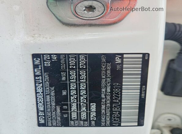 4JGFB4JB7LA223819 2020 MERCEDES-BENZ GLE White ძრავის განყოფილების ხედი