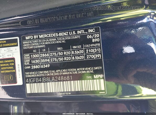 4JGFB4JB8LA248681 2020 MERCEDES-BENZ GLE 350 Синий Вид подкапотного пространства