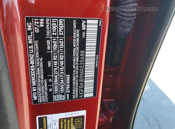 4JGFB4JB9MA535688 2021 MERCEDES-BENZ GLE Red Widok komory silnika