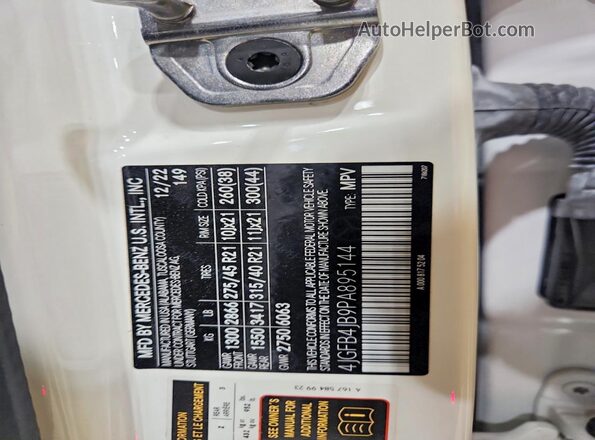 4JGFB4JB9PA895144 2023 MERCEDES-BENZ GLE White Widok naklejki z numerem VIN