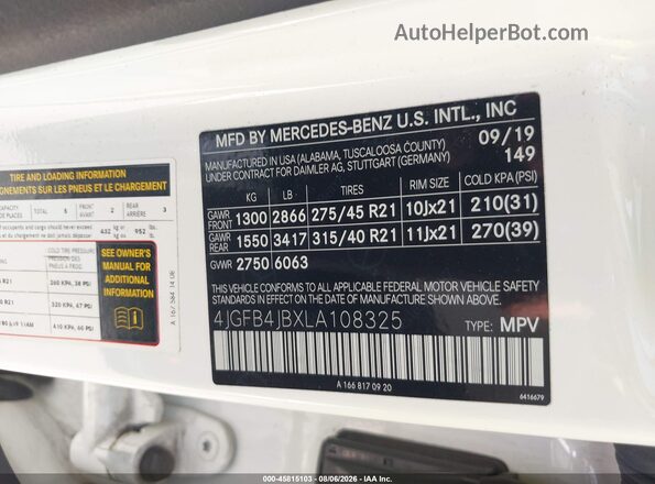 4JGFB4JBXLA108325 2020 MERCEDES-BENZ GLE 350 Белый Вид подкапотного пространства
