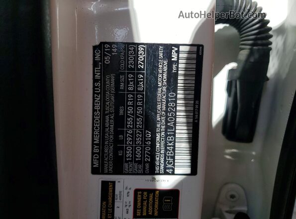 4JGFB4KB1LA052810 2020 MERCEDES-BENZ GLE Белый Вид наклейки с VIN-кодом