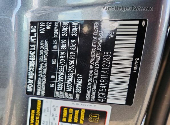 4JGFB4KB1LA122838 2020 MERCEDES-BENZ GLE Gray Widok wnętrza 360 stopni