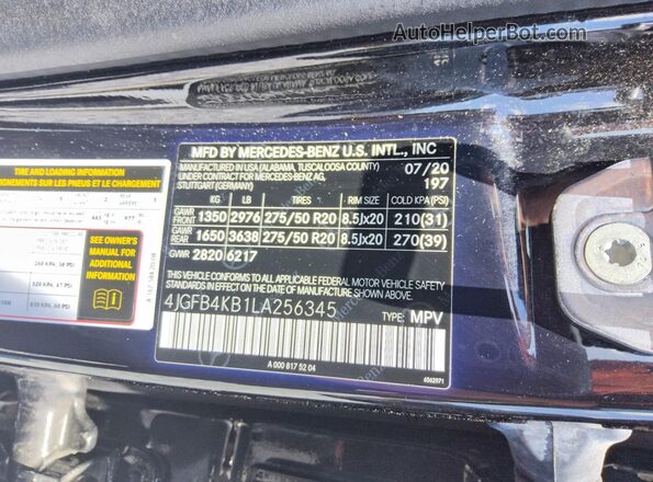 4JGFB4KB1LA256345 2020 MERCEDES-BENZ GLE Black Вид наклейки з VIN-кодом