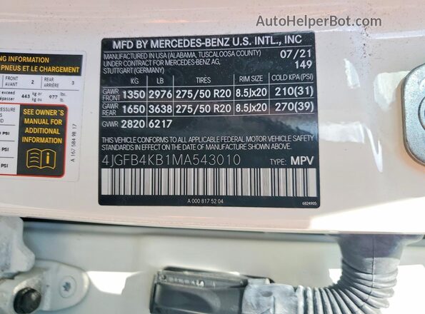 4JGFB4KB1MA543010 2021 MERCEDES-BENZ GLE White Vista interior de 360 grados