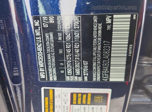 4JGFB4KB2LA082317 2020 MERCEDES-BENZ GLE Blue VIN sticker view