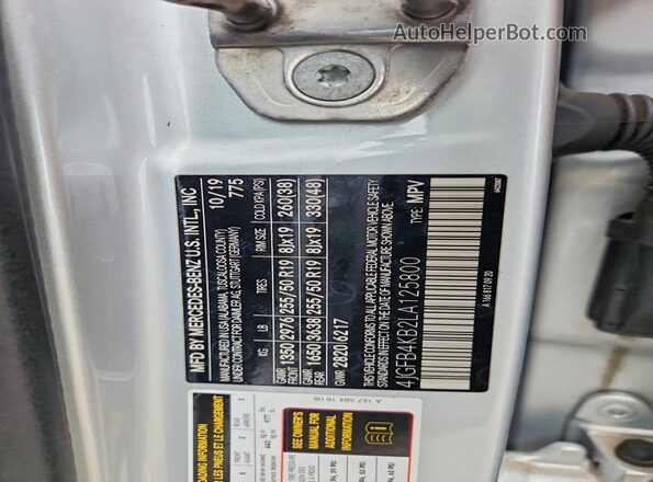 4JGFB4KB2LA125800 2020 MERCEDES-BENZ GLE Silver VIN կոդի պիտակի տեսք