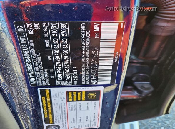 4JGFB4KB2LA212225 2020 MERCEDES-BENZ GLE Синий Вид наклейки с VIN-кодом