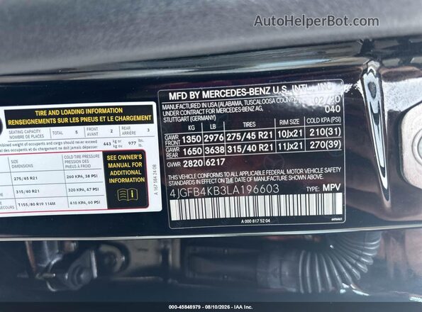 4JGFB4KB3LA196603 2020 MERCEDES-BENZ GLE 350 Black Vista del compartimento del motor