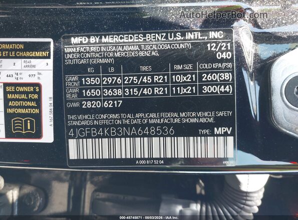 4JGFB4KB3NA648536 2022 MERCEDES-BENZ GLE 350 Black ძრავის განყოფილების ხედი