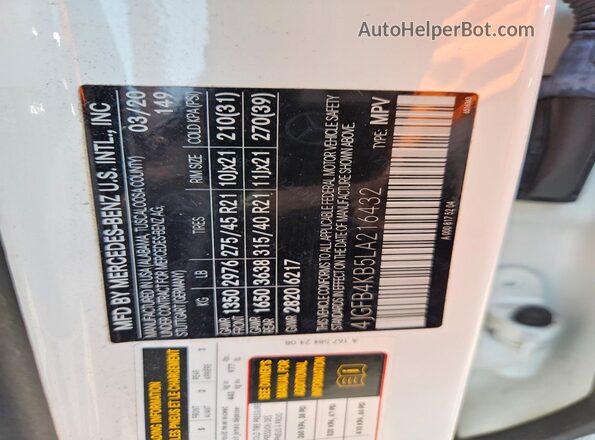 4JGFB4KB5LA216432 2020 MERCEDES-BENZ GLE White სალონის 360-გრადუსიანი ხედი