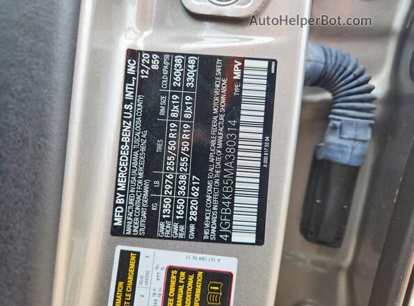 4JGFB4KB5MA380314 2021 MERCEDES-BENZ GLE Gray Вид наклейки з VIN-кодом