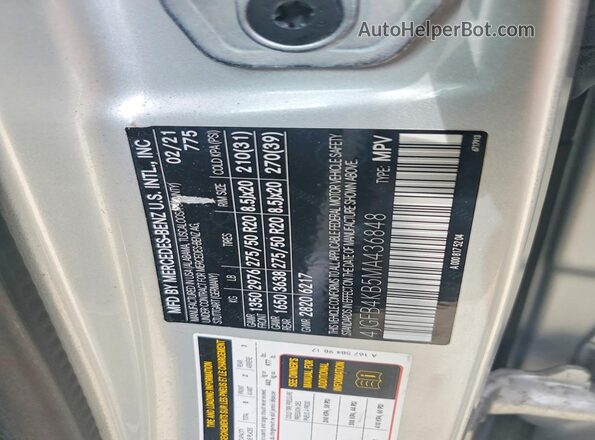 4JGFB4KB5MA436848 2021 MERCEDES-BENZ GLE Silver Widok naklejki z numerem VIN