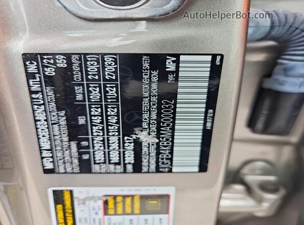 4JGFB4KB5MA500032 2021 MERCEDES-BENZ GLE Silver Widok naklejki z numerem VIN