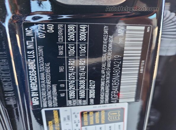 4JGFB4KB5NA804219 2022 MERCEDES-BENZ GLE Черный Панорамный вид салона 360°
