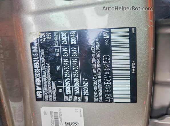 4JGFB4KB6MA384520 2021 MERCEDES-BENZ GLE Желто-коричневый Вид наклейки с VIN-кодом