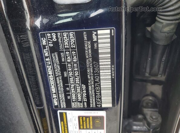 4JGFB4KB7LA013607 2020 MERCEDES-BENZ GLE Black VIN კოდის სტიკერის ხედი