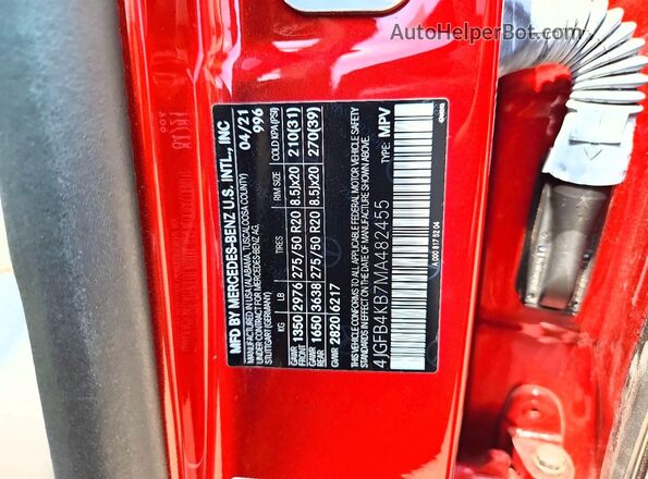 4JGFB4KB7MA482455 2021 MERCEDES-BENZ GLE Red ძრავის განყოფილების ხედი
