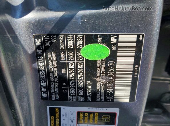 4JGFB4KB8LA046230 2020 MERCEDES-BENZ GLE Gray Vista interior de 360 grados