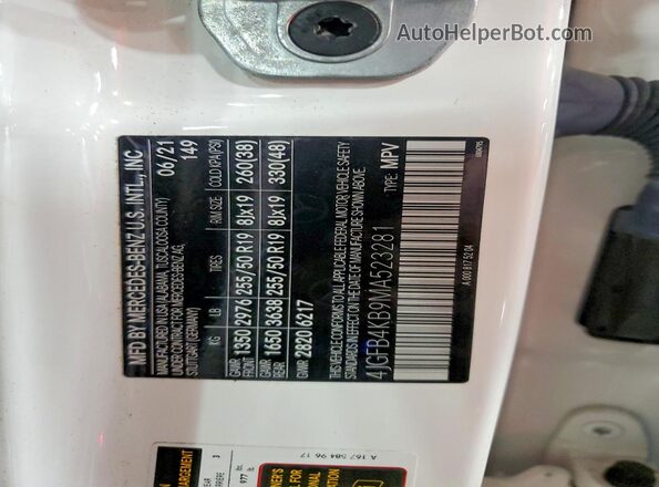 4JGFB4KB9MA523281 2021 MERCEDES-BENZ GLE White Widok komory silnika
