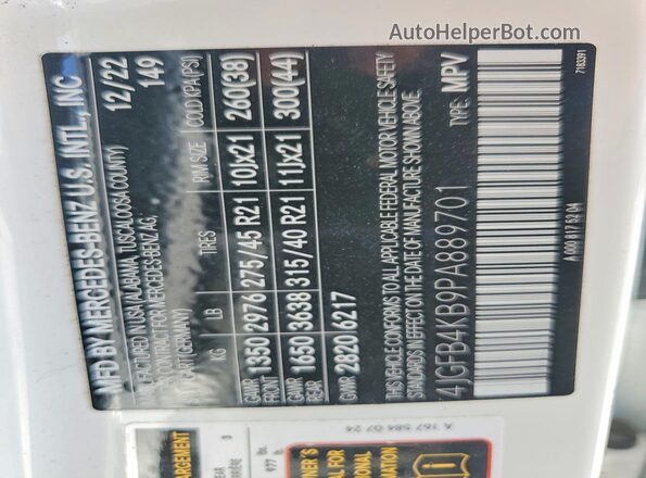 4JGFB4KB9PA889701 2023 MERCEDES-BENZ GLE White Вид підкапотного простору