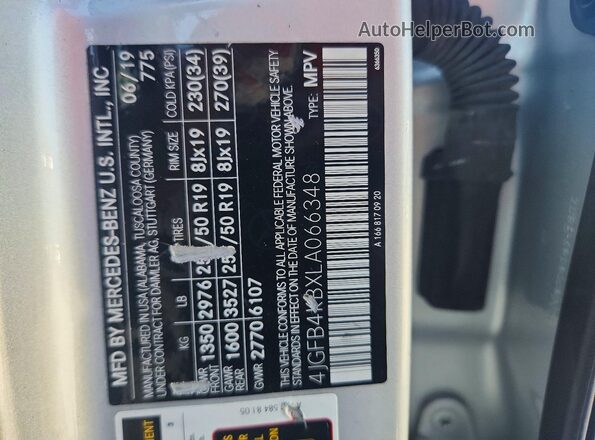 4JGFB4KBXLA066348 2020 MERCEDES-BENZ GLE Серебряный Панорамный вид салона 360°
