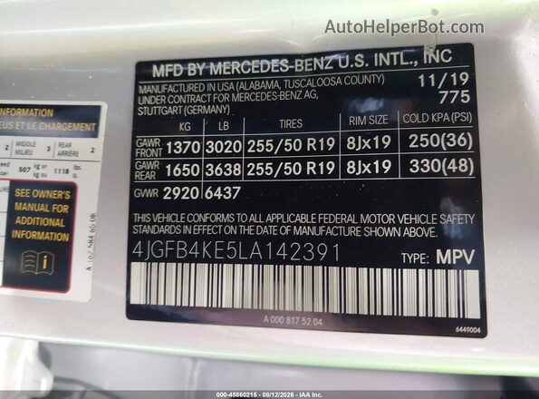 4JGFB4KE5LA142391 2020 MERCEDES-BENZ GLE 350 Серый Вид подкапотного пространства