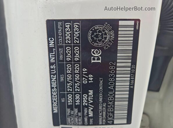 4JGFB5KB0LA083682 2020 MERCEDES-BENZ GLE White Widok komory silnika