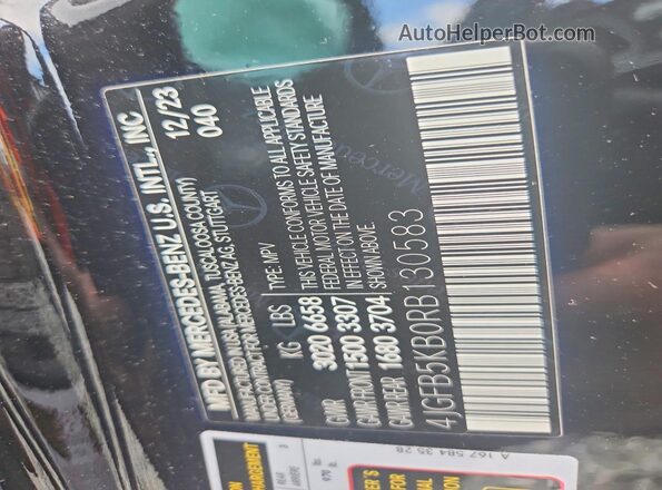 4JGFB5KB0RB130583 2024 MERCEDES-BENZ GLE Black VIN sticker view