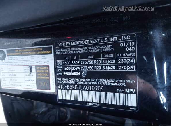 4JGFB5KB1LA010109 2020 MERCEDES-BENZ GLE 450 Black Вид підкапотного простору