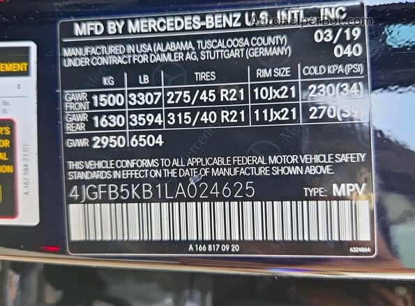 4JGFB5KB1LA024625 2020 MERCEDES-BENZ GLE Black 