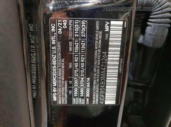 4JGFB5KB3MA471264 2021 MERCEDES-BENZ GLE Black Widok wnętrza 360 stopni