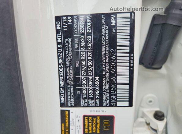 4JGFB5KB6LA002622 2020 MERCEDES-BENZ GLE White Widok wnętrza 360 stopni