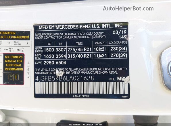 4JGFB5KB6LA021638 2020 MERCEDES-BENZ GLE 450 4MATIC Белый Вид подкапотного пространства