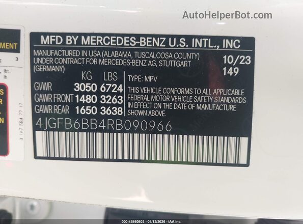 4JGFB6BB4RB090966 2024 MERCEDES-BENZ AMG GLE 53 White Vista del compartimento del motor