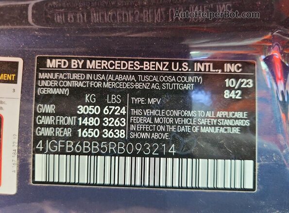4JGFB6BB5RB093214 2024 MERCEDES-BENZ GLE Blue VIN կոդի պիտակի տեսք
