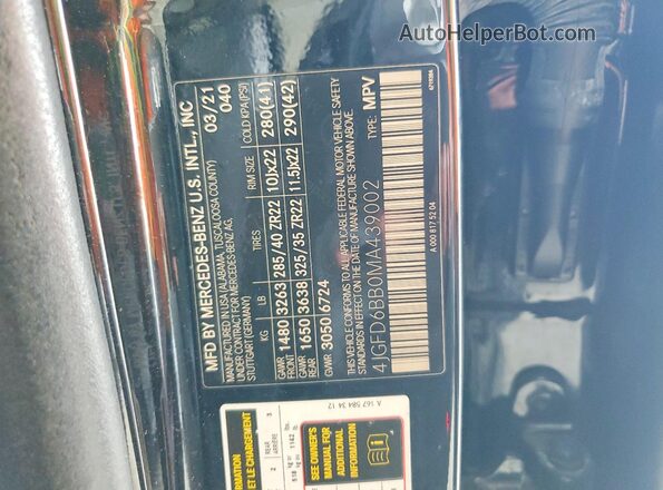 4JGFD6BB0MA439002 2021 MERCEDES-BENZ GLE Черный Вид наклейки с VIN-кодом