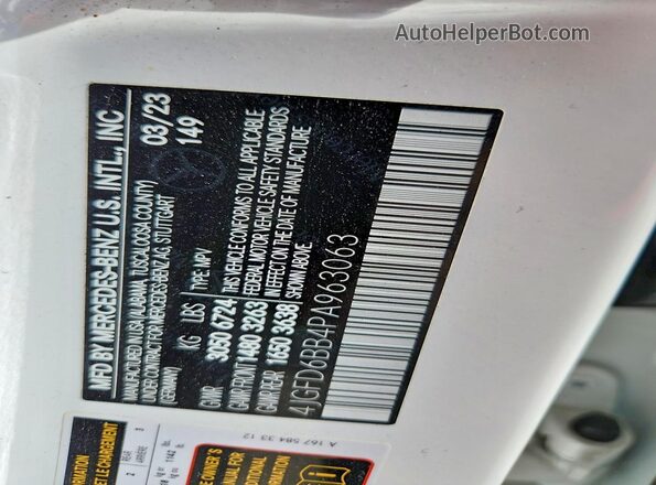 4JGFD6BB4PA963063 2023 MERCEDES-BENZ GLE White VIN sticker view