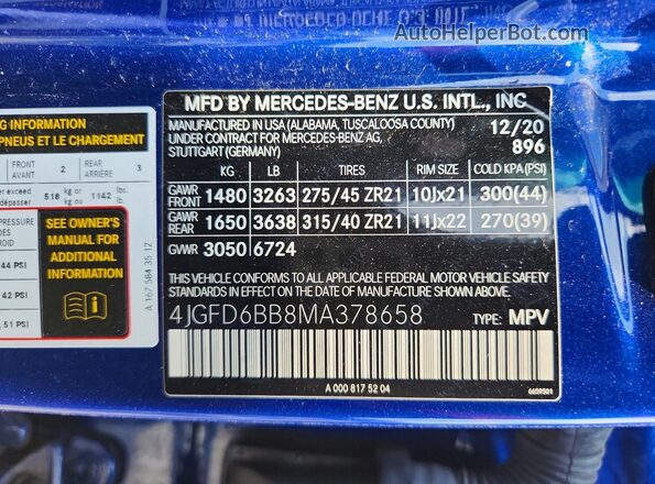 4JGFD6BB8MA378658 2021 MERCEDES-BENZ GLE Blue Widok wnętrza 360 stopni