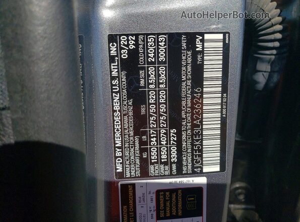 4JGFF5KE3LA236246 2020 MERCEDES-BENZ GLS Gray Widok naklejki z numerem VIN